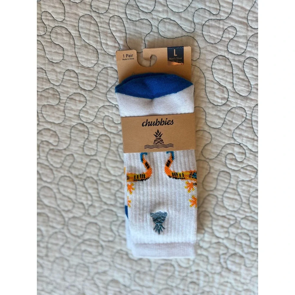 Chubbies Mens Crew Socks White Blue Gecko Pineapple Graphic Size Large 8-12